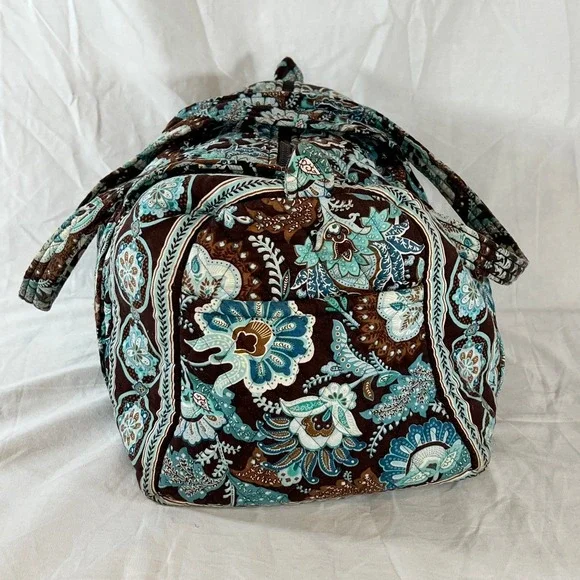 Vera Bradley Quilted Weekender Bag Brown Blue Floral Travel Duffel Y2K Boho